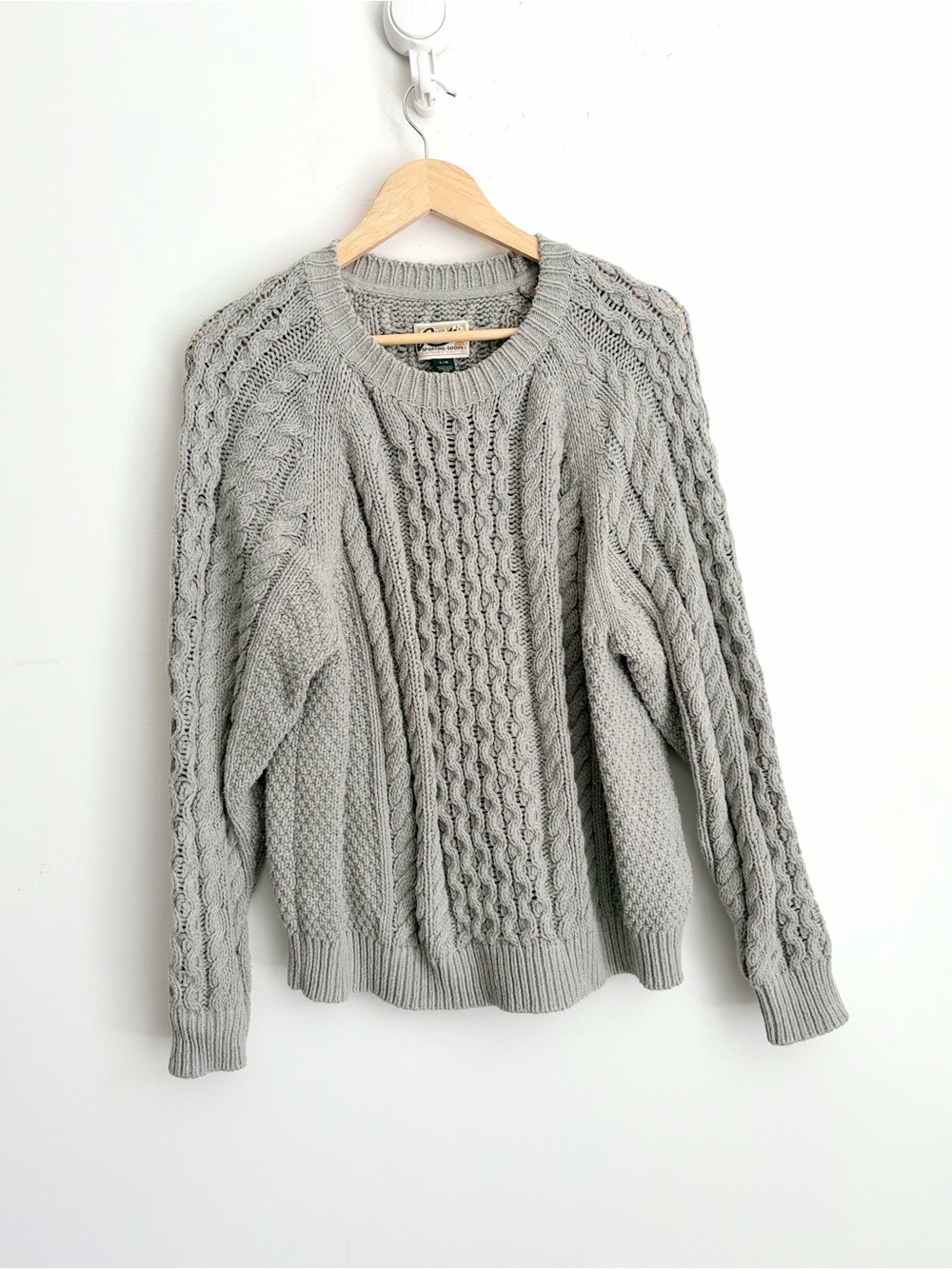 Roots Grey Cotton Blend Fisherman Cable Knit Sweater Academia